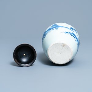 Een Chinese blauw-witte pot met landschapsdecor, Transitie periode — foto 8