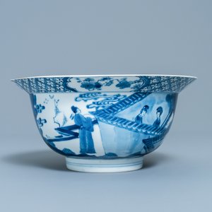 Een Chinese blauw-witte 'Romance of the Western Chamber' klapmuts kom, Chenghua merk, Kangxi — foto 4