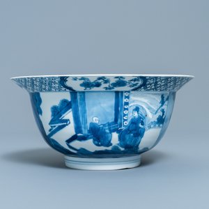 Een Chinese blauw-witte 'Romance of the Western Chamber' klapmuts kom, Chenghua merk, Kangxi — foto 2