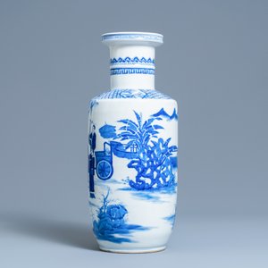 Een Chinese blauw-witte rouleau vaas, Kangxi merk, 19/20e eeuw — foto 3