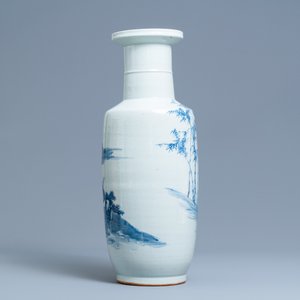 Een Chinese blauw-witte rouleau vaas met de 'Zeven wijzen in het bamboebos', 19e eeuw — foto 3