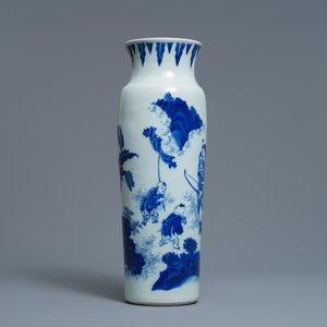 Een Chinese blauw-witte rouleau vaas met een zeldzame voorstelling van Zhang Xiang, Transitie periode — foto 2