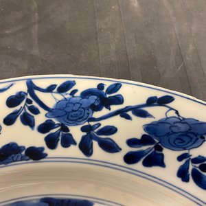 Een Chinese blauw-witte schotel met dames bij een jardinière, Kangxi — foto 10