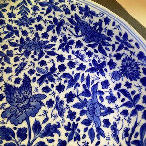 Een Chinese blauw-witte schotel met floraal decor, Kangxi — foto 5