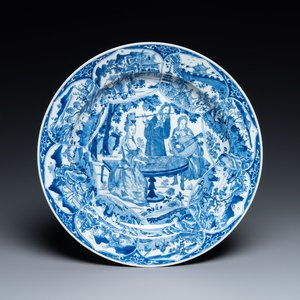 Een Chinese blauw-witte schotel met muzikanten, Kangxi — foto 1