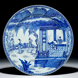 Een Chinese blauw-witte schotel met scène uit "De Romance van de Westelijke Kamer", Yongzheng — foto 1