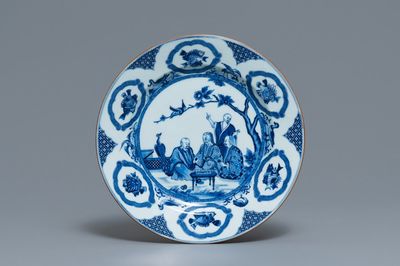 Een Chinese blauw-witte schotel naar Cornelis Pronk, 'De doktersvisite aan de keizer', Qianlong
