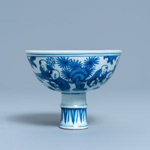 Een Chinese blauw-witte stem cup met spelende jongens, Wanli — foto 7