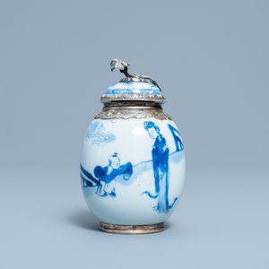 Een Chinese blauw-witte theebus met Nederlandse zilveren montuur, Kangxi — foto 2