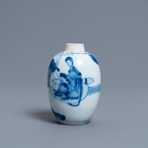 Een Chinese blauw-witte theebus met zilveren montuur, Kangxi — foto 3