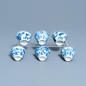 Een Chinese blauw-witte theebus, zes koppen, twee schotels en twee borden, Kangxi/Yongzheng — foto 17