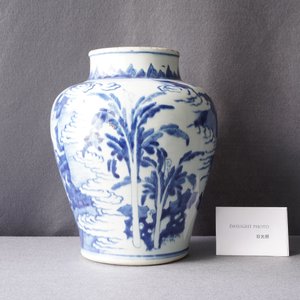 Een Chinese blauw-witte vaas met figuren in een interieur, Kangxi — foto 8