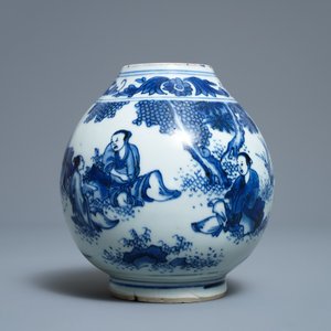 Een Chinese blauw-witte vaas met figuren in een landschap, Transitie periode — foto 2