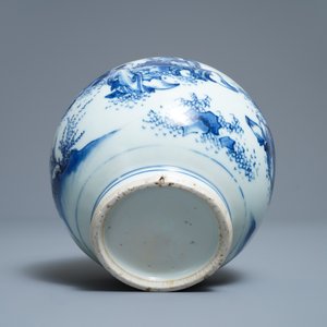 Een Chinese blauw-witte vaas met figuren in een landschap, Transitie periode — foto 7