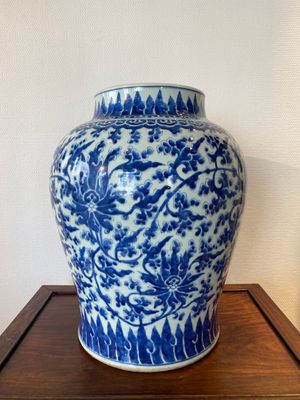 Een Chinese blauw-witte vaas met lotusslingers, Kangxi — foto 1