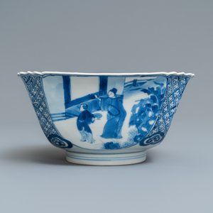 Een Chinese blauw-witte vierkante kom, Chenghua merk, Kangxi — foto 3