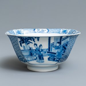 Een Chinese blauw-witte vierkante kom, Xuande merk, Kangxi — foto 1
