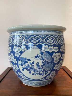 Een Chinese blauw-witte vissenkom met medaillons op een fond van prunusbloemen, 19e eeuw — foto 4
