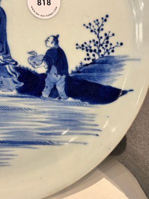 Een Chinese blauw-witte 'Wang Xizhi 王羲之' schotel , Yongzheng — foto 3