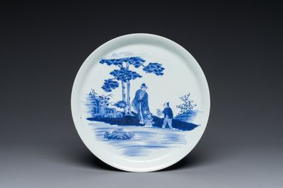 Een Chinese blauw-witte 'Wang Xizhi 王羲之' schotel , Yongzheng