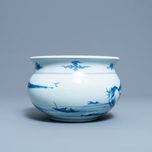Een Chinese blauw-witte wierookbrander met een bergachtig landschap, Kangxi — foto 4