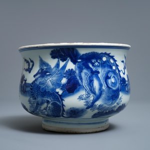 Een Chinese blauw-witte wierookbrander met fabeldieren, Transitie periode — foto 2