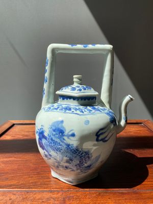 Een Chinese blauw-witte wijnkan met kylins, Transitie periode — foto 3