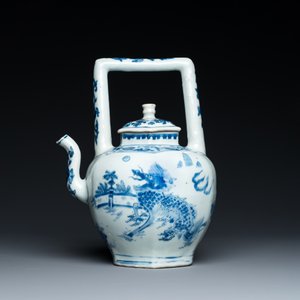 Een Chinese blauw-witte wijnkan met kylins, Transitie periode — foto 2