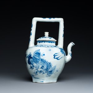 Een Chinese blauw-witte wijnkan met kylins, Transitie periode — foto 4