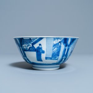 Een Chinese blauw-witte 'Xi Xiang Ji' kom, Kangxi merk en periode — foto 3