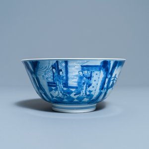 Een Chinese blauw-witte 'Xi Xiang Ji' kom, Kangxi merk en periode — foto 4