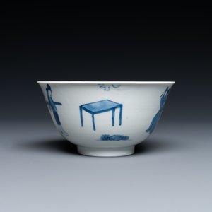 Een Chinese blauw-witte 'Xi Xiang Ji' kom, Kangxi — foto 7