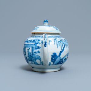 Een Chinese blauw-witte 'Xi Xiang Ji' theepot met deksel, Kangxi/Yongzheng — foto 3