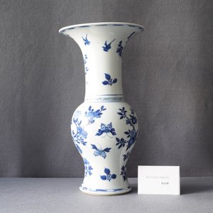 Een Chinese blauw-witte yenyen vaas met een vogel bij bloesems, Kangxi — foto 8