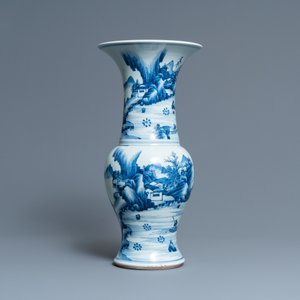 Een Chinese blauw-witte 'yenyen' vaas met vissers in een bergachtig landschap, Kangxi — foto 4