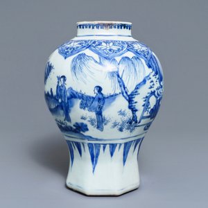 Een Chinese blauwwitte balustervaas met figuratief decor, Transitie periode — foto 3