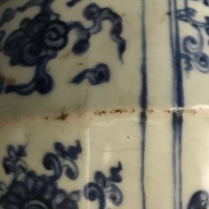 Een Chinese blauwwitte balustervaas met floraal decor, Ming — foto 12