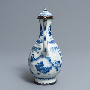 Een Chinese blauwwitte dekselkan met zilveren montuur, Transitie periode — foto 3