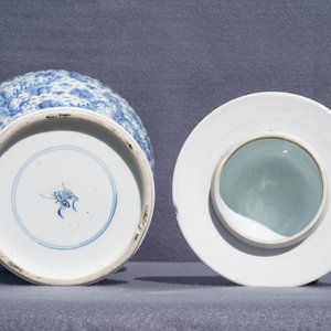 Een Chinese blauwwitte dekselvaas met floraal decor, Kangxi — foto 19