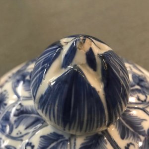 Een Chinese blauwwitte dekselvaas met floraal decor, Kangxi — foto 9
