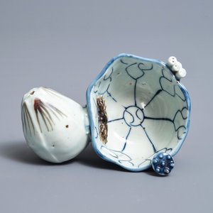 Een Chinese blauwwitte en koperrode 'krab in lotus' waterdruppelaar, Kangxi — foto 6