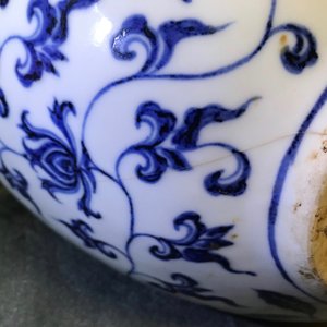 Een Chinese blauwwitte flesvormige vaas met draken en florale slingers, 19/20e eeuw — foto 23