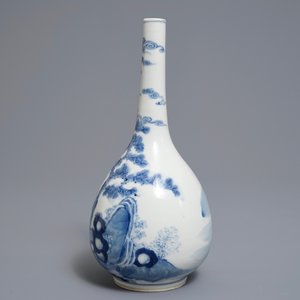 Een Chinese blauwwitte flesvormige vaas met een visser, 19e eeuw — foto 3