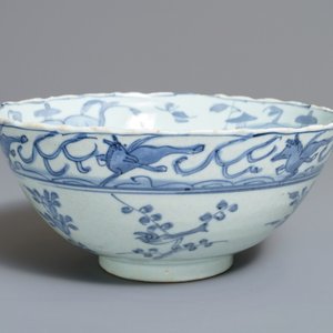Een Chinese blauwwitte Hatcher Cargo kom, Wanli — foto 1