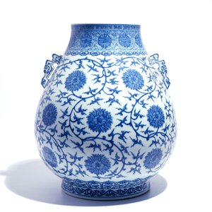 Een Chinese blauwwitte hu vaas met lotusslingers, Qianlong merk, 20e eeuw — foto 3