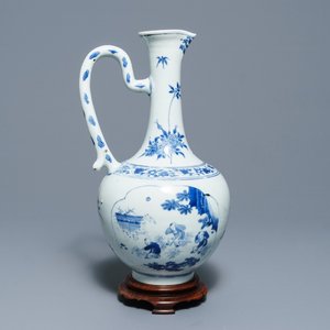 Een Chinese blauwwitte kan met cartouches met figuratief decor, Transitie periode — foto 1