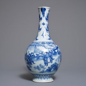Een Chinese blauwwitte kan met figuratief decor rondom, Transitie periode — foto 5