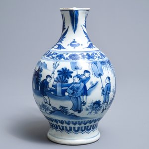 Een Chinese blauwwitte kan met figuren in een landschap, Transitie periode — foto 3