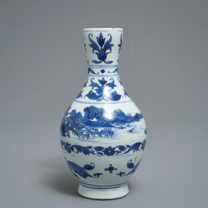 Een Chinese blauwwitte kan met landschapsdecor, Transitie periode — foto 2