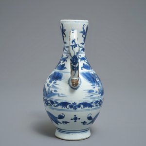 Een Chinese blauwwitte kan met landschapsdecor, Transitie periode — foto 4